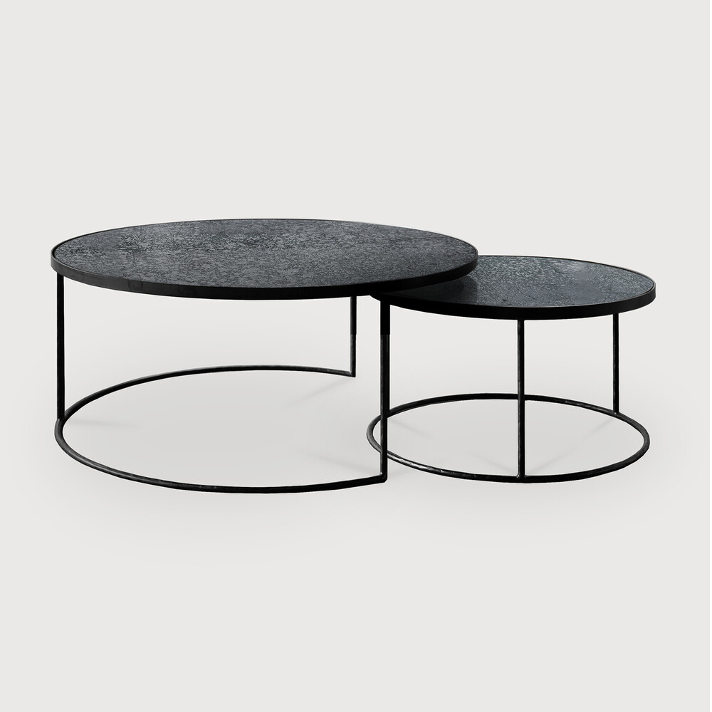 Black Nesting Coffee Table Set / Harwood Nesting Black Round Coffee